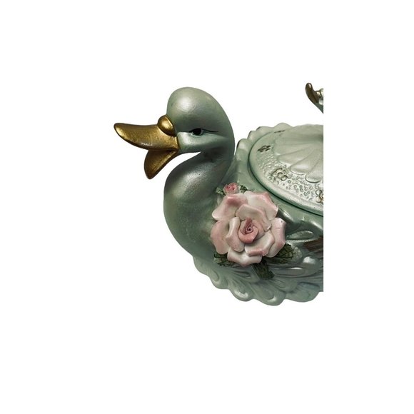 American Style Porcelain Blue Swan Lidded Cookie Jar Collectible Decorative 9" - Picture 11 of 15